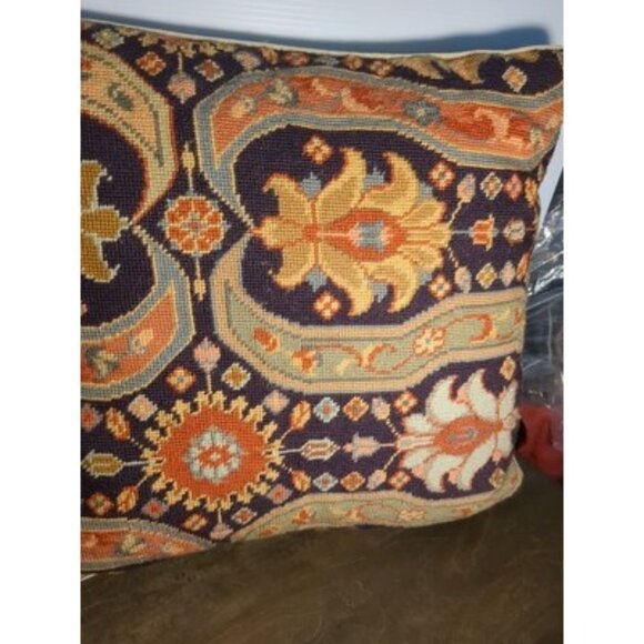 Throw Pillow AFSHAR Needlepoint Abstract Design 16x16 Navy Eggplant Poly Fill - Picture 16 of 16